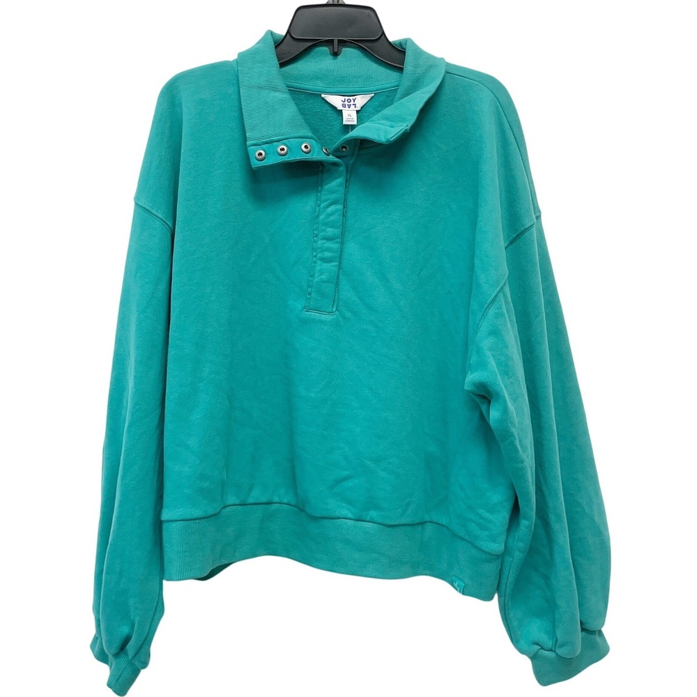 JoyLab Women's Teal Snap Button Collared Henly French Terry Sweatshirt Size XL - Picture 2 of 6